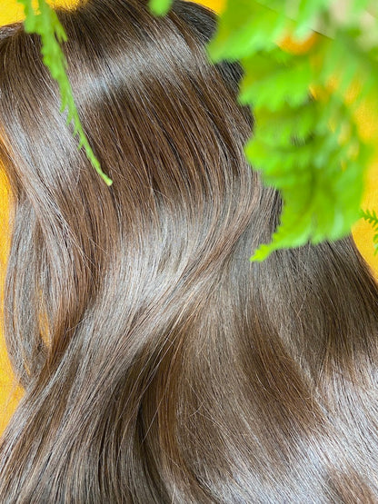 Silk Top Hand-Tied Remy Human Hair Wig – Brunette Blend (16–22”) M Cap (Maya)