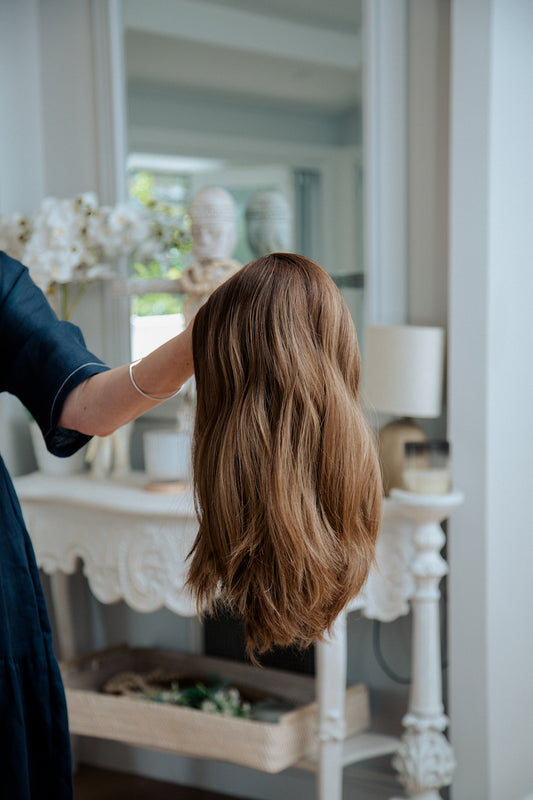 Silk Top Human Hair Wig – Brunette Blend (15–19”) (Leia)